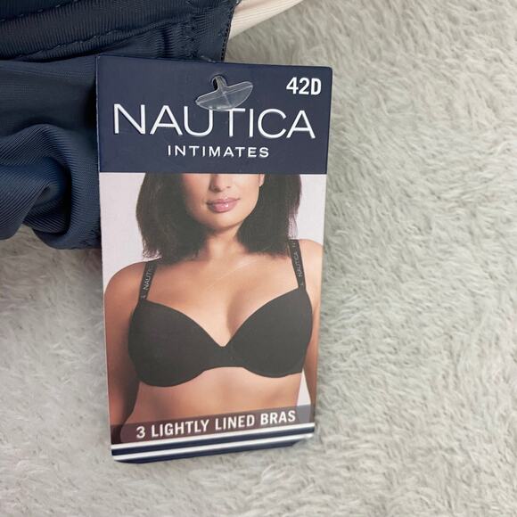 Nautica Super Soft T-Shirt Bra Set 42D 3-Pack Smooth Navy Cream Skin Tone NWT - Picture 6 of 11